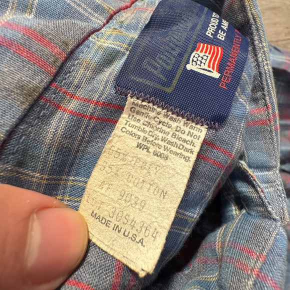 Vintage Panhandle Slim Shirt Adult Large Blue Red Plaid Western Pearl Snap USA - Picture 6 of 10